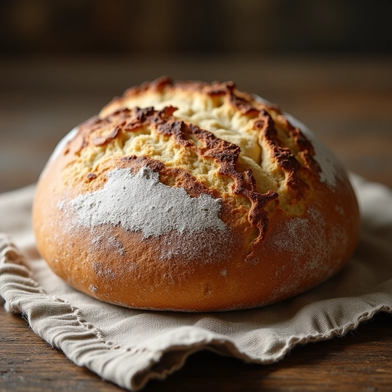 Pão de fermentação natural embrulhado em tecido, conservação natural.