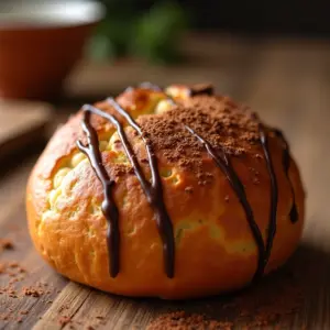 Pão de Mel caseiro com cobertura de chocolate e cacau em pó.