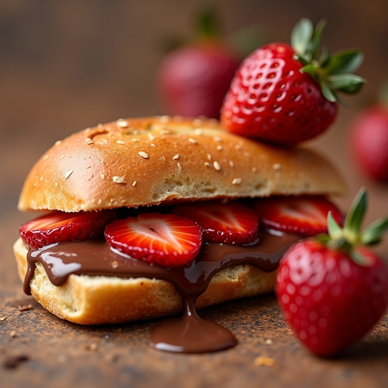 Pão doce recheado com Nutella e morangos.
