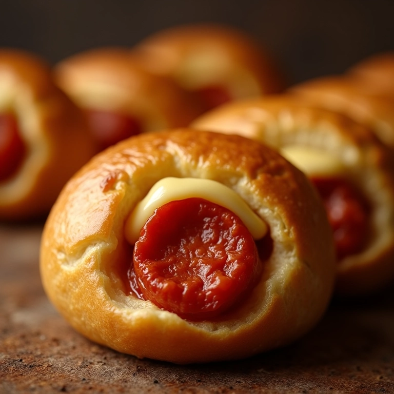 Pão recheado com calabresa e queijo derretido.