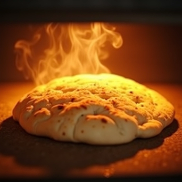 Pão sírio inflado e perfeito no forno.