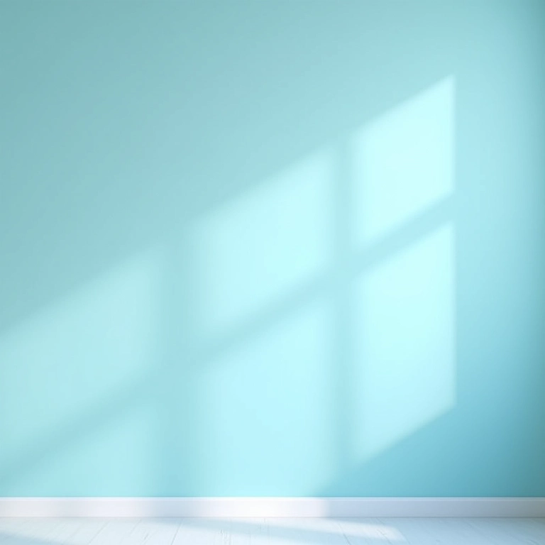 Parede azul pastel em consultório médico.