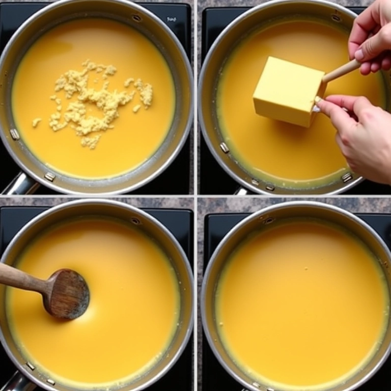 Passo a passo do preparo do molho de queijo.