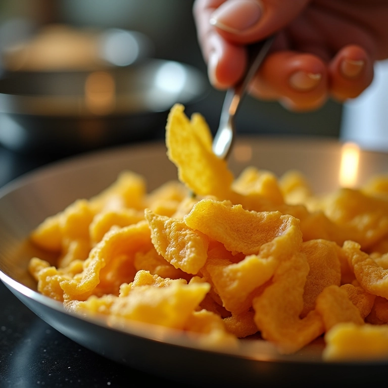 Passo a passo do preparo do peixinho da horta frito: folha sendo empanada.