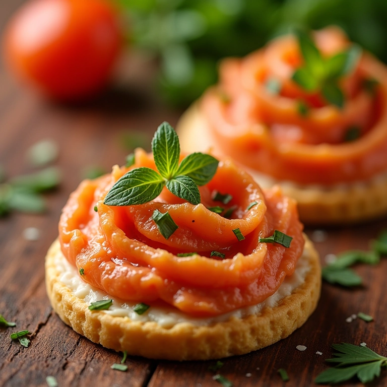 Patê de atum delicioso servido sobre biscoitos.