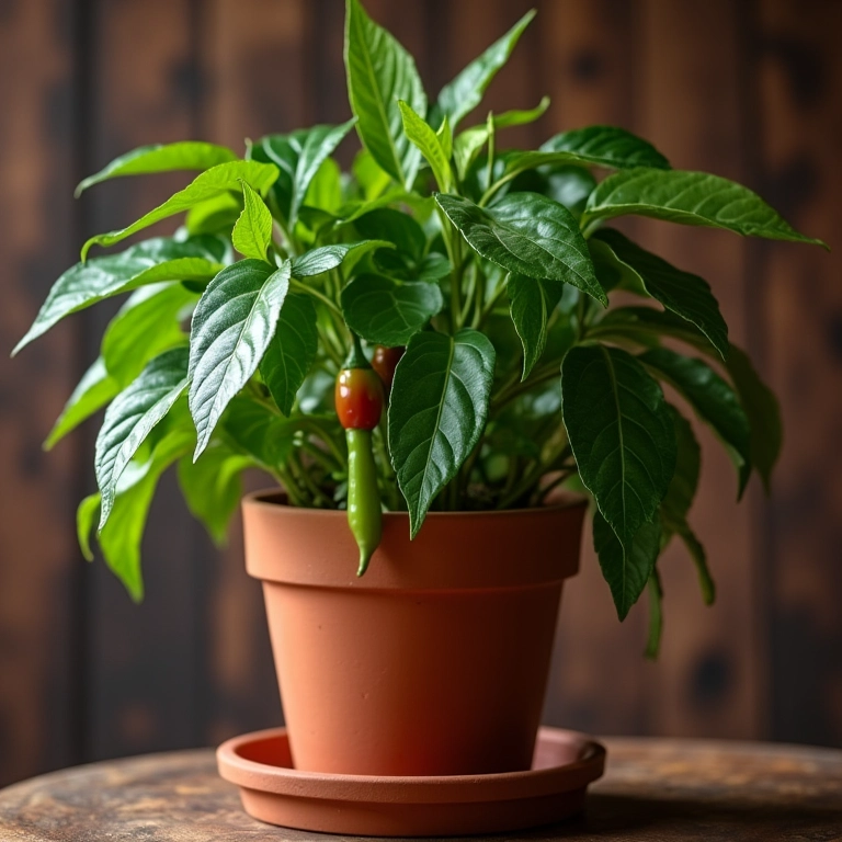 Pé de pimenta em vaso de barro, representando o signo de Escorpião.