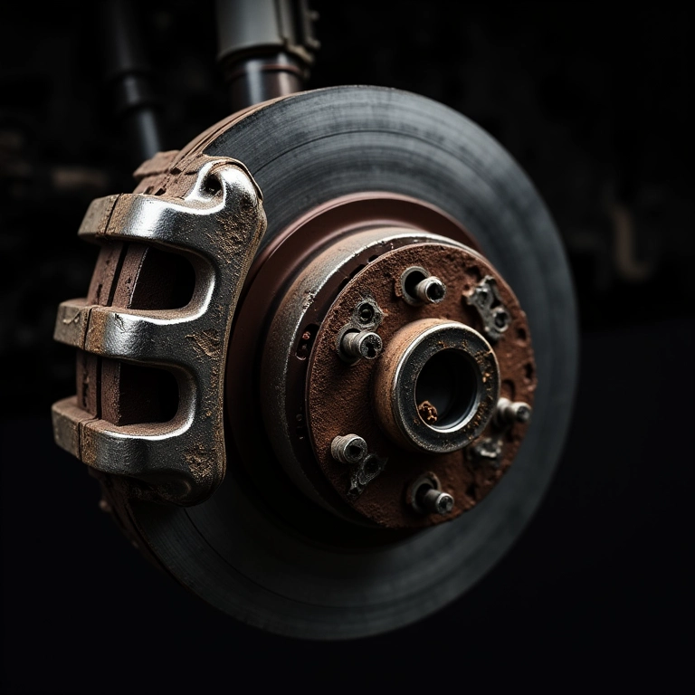 Peças do sistema de freio corroídas pela contaminação do fluido.