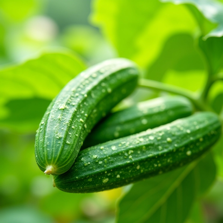 Pepinos frescos e crocantes na horta de verão.