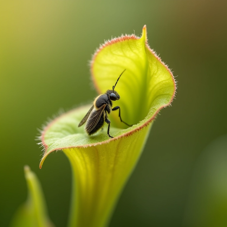 Pequeno inseto sendo colocado perto da armadilha de uma Venus Flytrap.