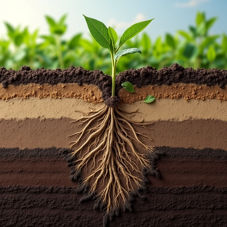 Perfil do solo com melhoria na estrutura após aplicação de gesso agrícola.