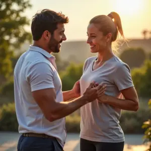 Personal trainer auxiliando cliente ao ar livre, demonstrando a possibilidade de formalização como MEI para educadores físicos.