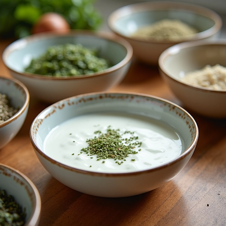 Personalização do molho de iogurte com diferentes temperos.