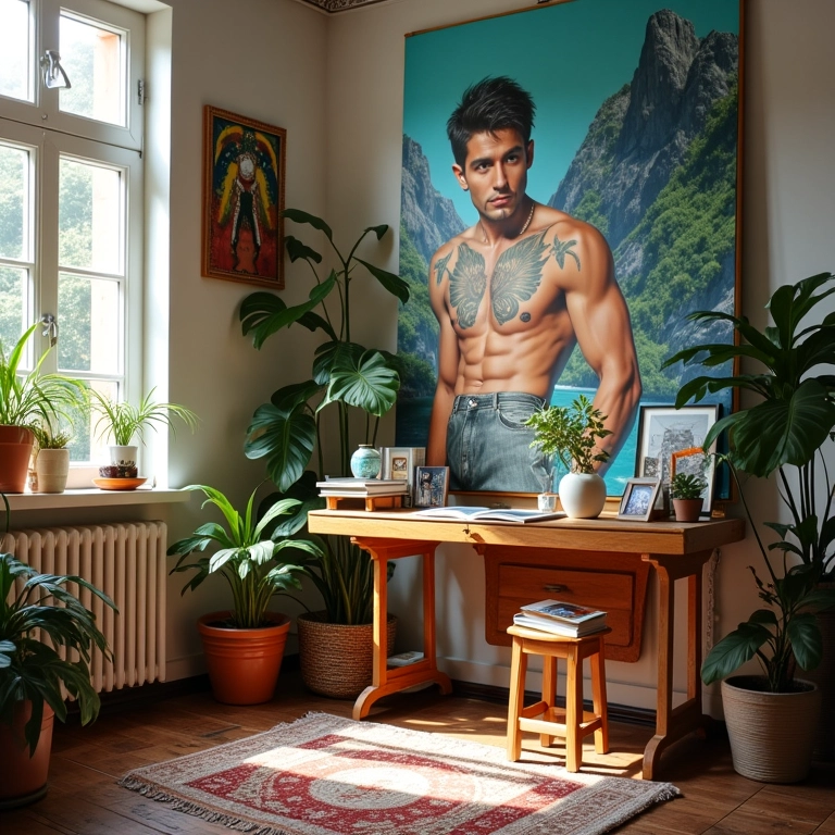 Personalização e criatividade: estúdio de artista independente com arte personalizada.