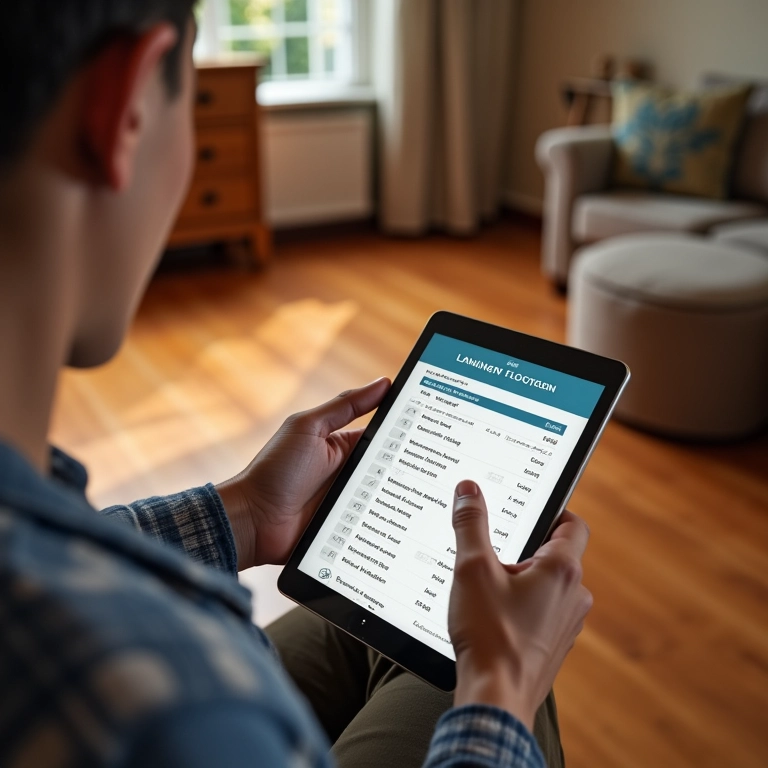 Pesquisa de preços de piso laminado em um tablet, com conforto e praticidade.