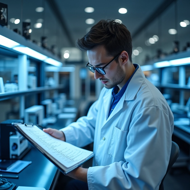 Pesquisador analisando dados estatísticos em laboratório de pesquisa brasileiro.