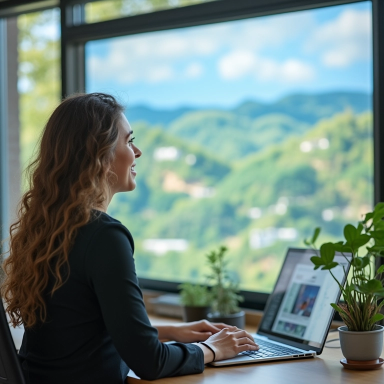 Pesquisador de mercado feliz trabalhando remotamente, vantagens do MEI em quadro branco.