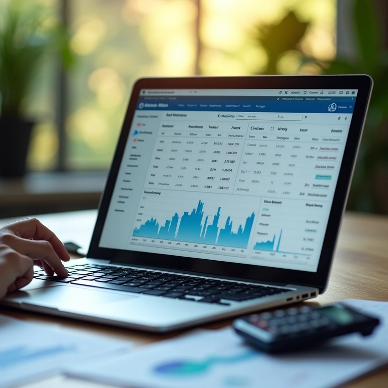 Pesquisador de mercado gerenciando finanças com planilha e calculadora.