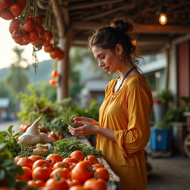 Pessoa começando pequeno com pop-up shop em mercado local brasileiro.