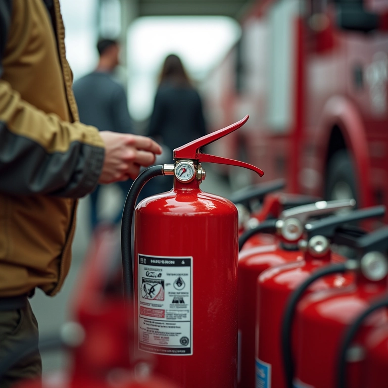 Pessoa descartando um extintor vencido em um centro de reciclagem.