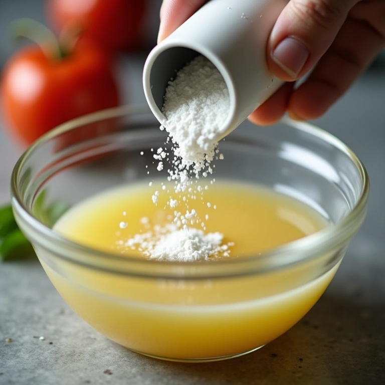 Pessoa engrossando molho ralo com amido de milho.