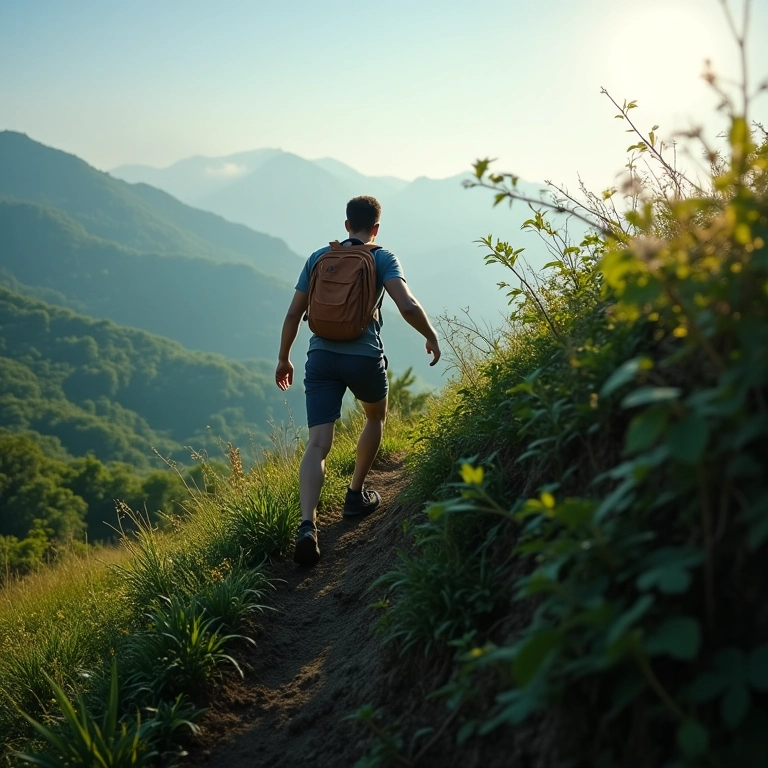 Pessoa escalando morro, mantendo a motivação.