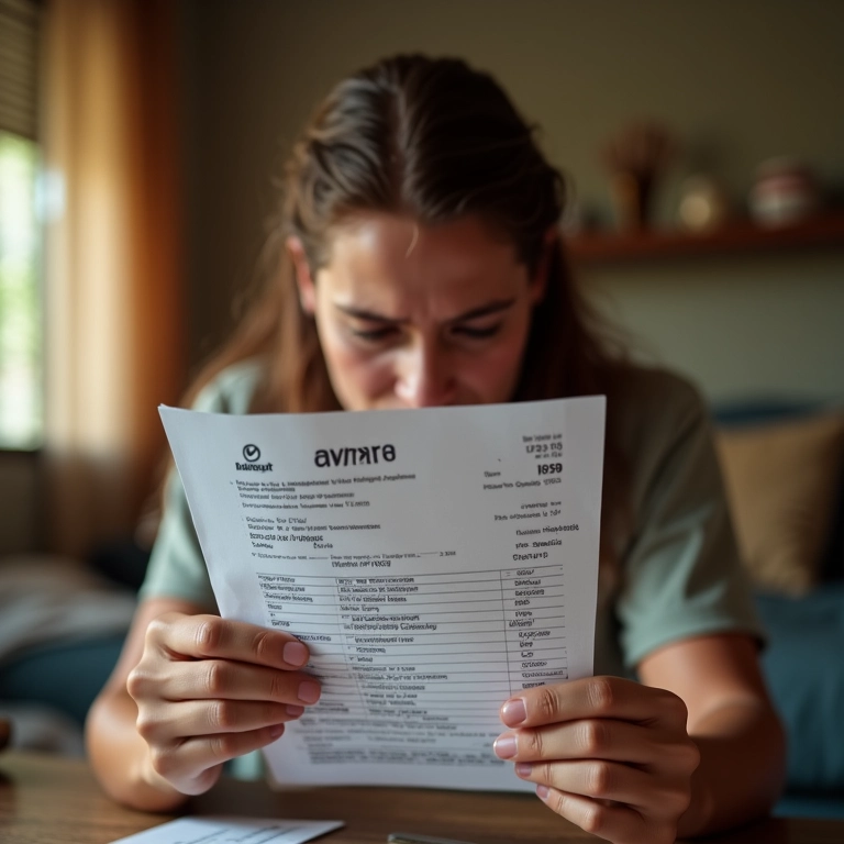 Pessoa estressada olhando para contas não pagas com a frase 'não pagamento' escrita.