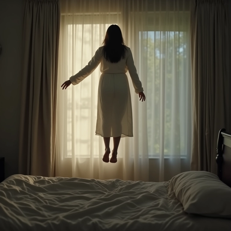 Pessoa flutuando acima do corpo, relato de experiência fora do corpo.