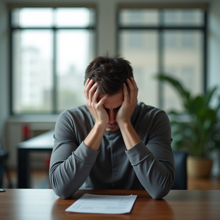 Pessoa frustrada em escritório, lidando com a frustração.