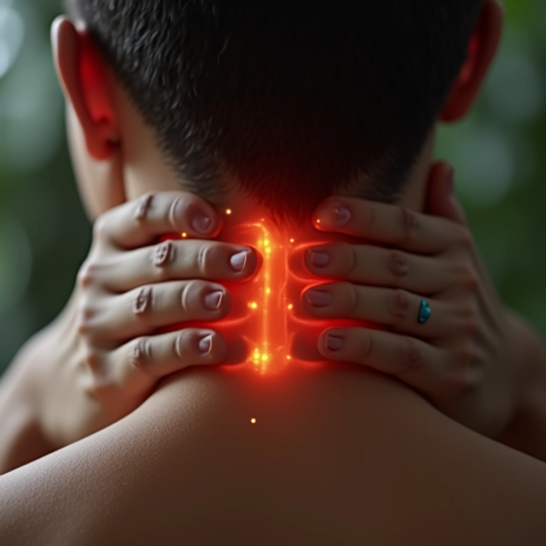 Pessoa massageando o pescoço, cuidado com estalar.