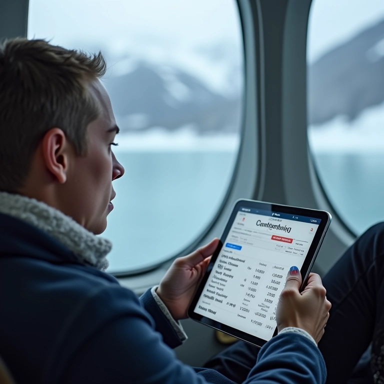 Pessoa olhando preços de viagem para a Groenlândia em um tablet.