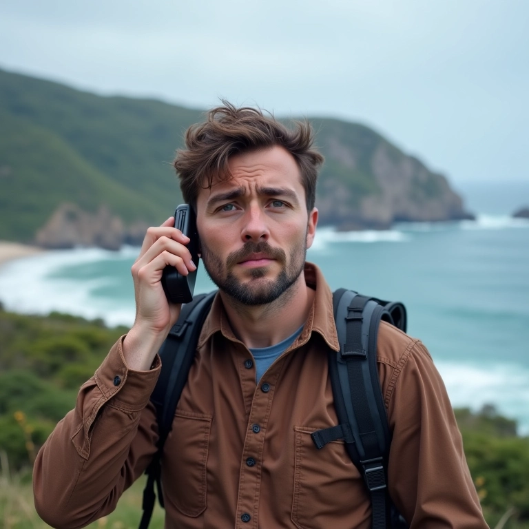 Pessoa ouvindo rádio para atualizações sobre tsunami.