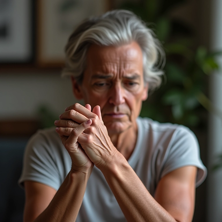 Pessoa preocupada com dores nas articulações e estalos no corpo.