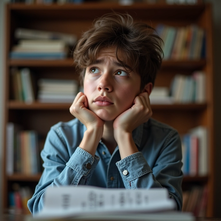 Pessoa preocupada olhando equações complexas.