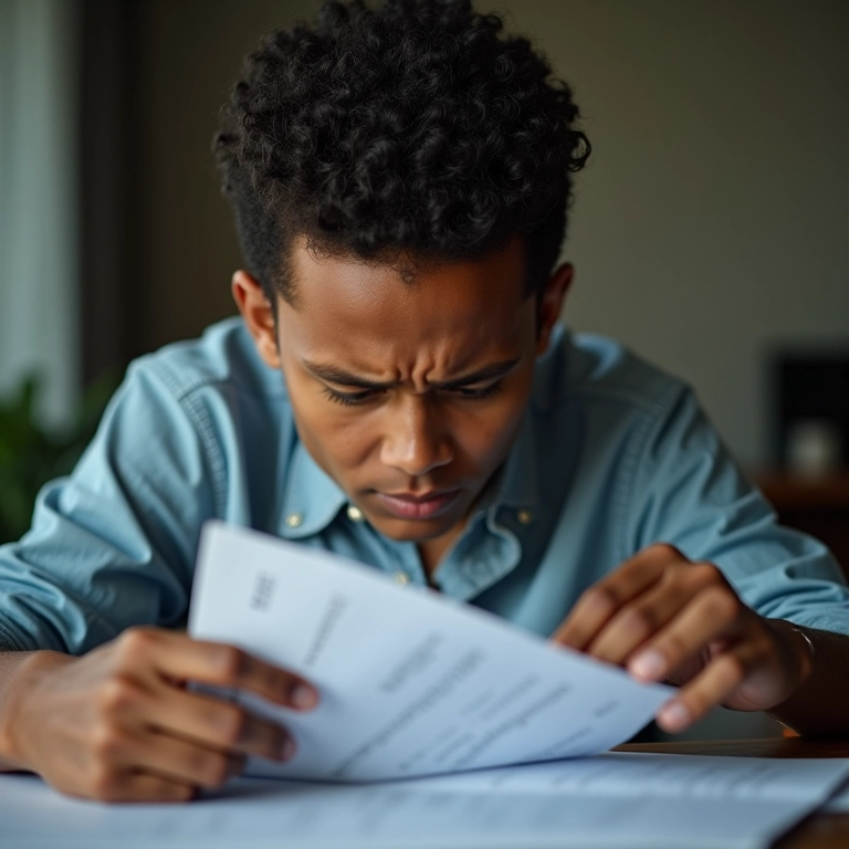 Pessoa procurando o CRV perdido entre documentos.