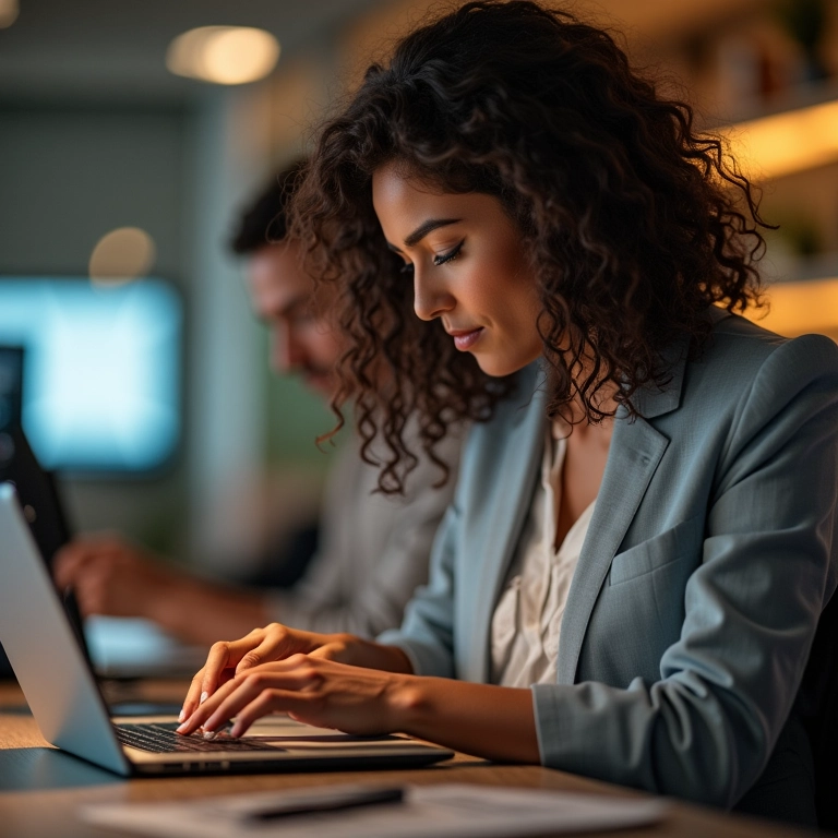 Pessoa redigindo email com cuidado, enfatizando a comunicação clara.