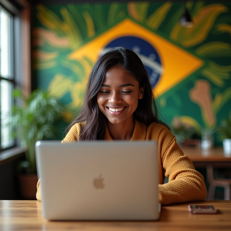 Pessoa sorrindo trabalhando em um laptop, enfatizando a capacidade de trabalhar.
