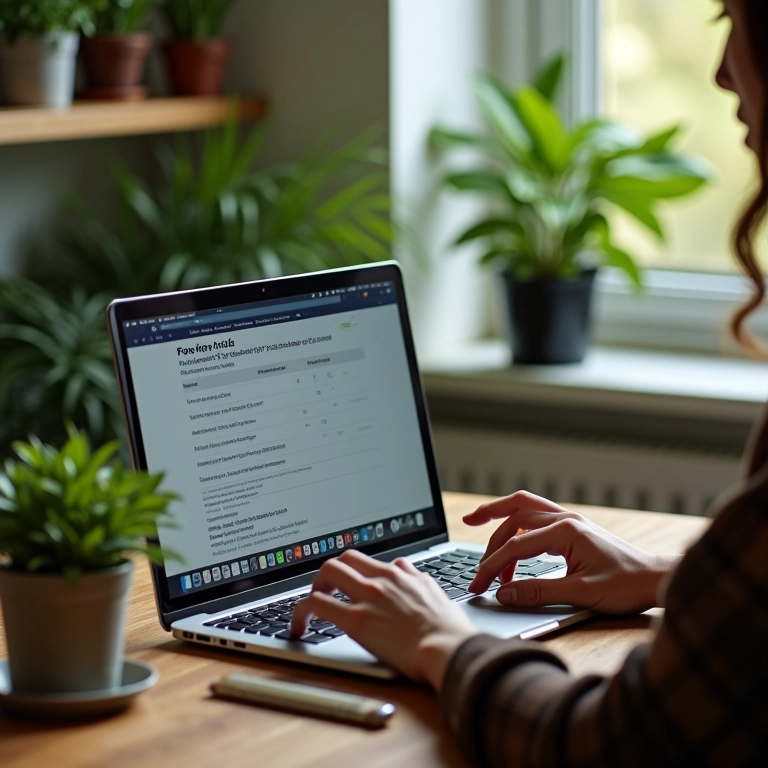 Pessoa trabalhando em home office aconchegante com informações sobre franquias na tela.