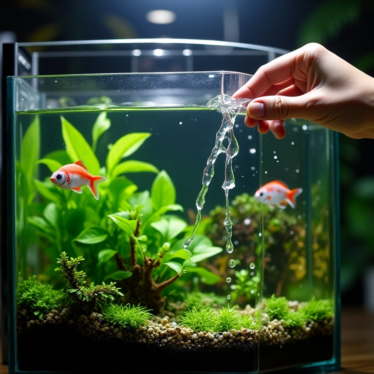 Pessoa trocando a água de aquário plantado.