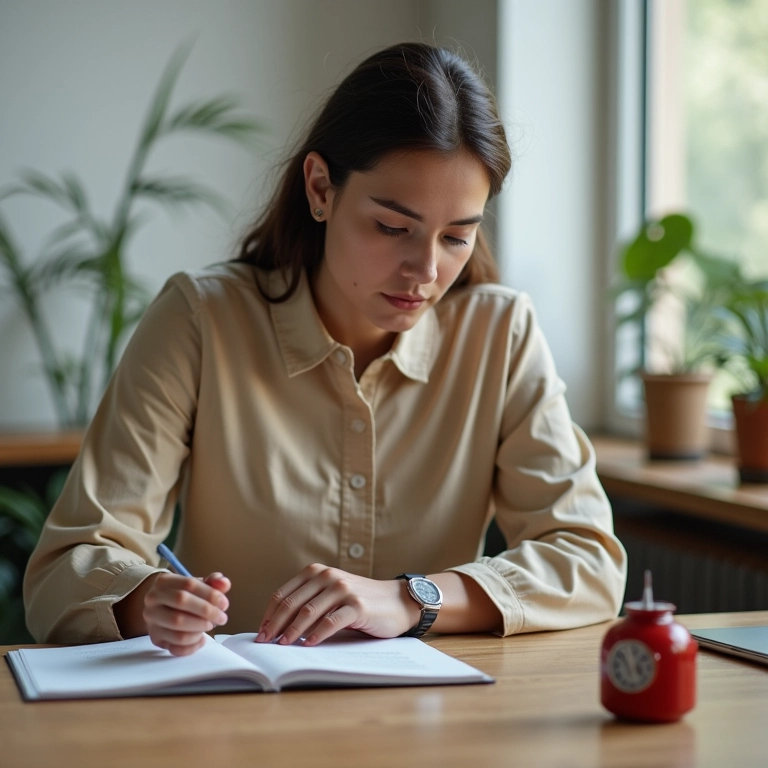Pessoa usando a Técnica Pomodoro com timer em mesa de trabalho brasileira.