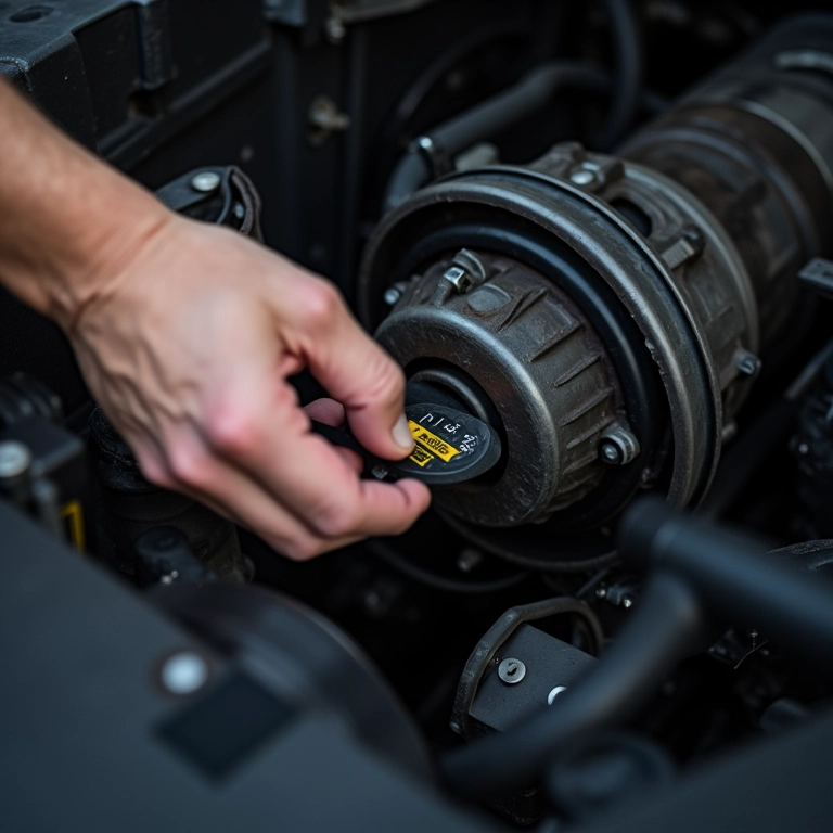 Pessoa verificando o nível de óleo do diferencial de um carro, close-up.