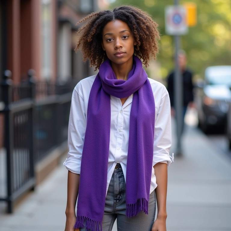 Pessoa vestindo cores do orgulho assexual de forma sutil, expressando sua identidade com confiança.