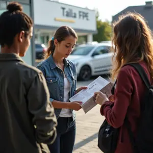 Valor de Mercado do Carro: Como Consultar a Tabela FIPE Pessoas consultando a Tabela FIPE em uma concessionária.