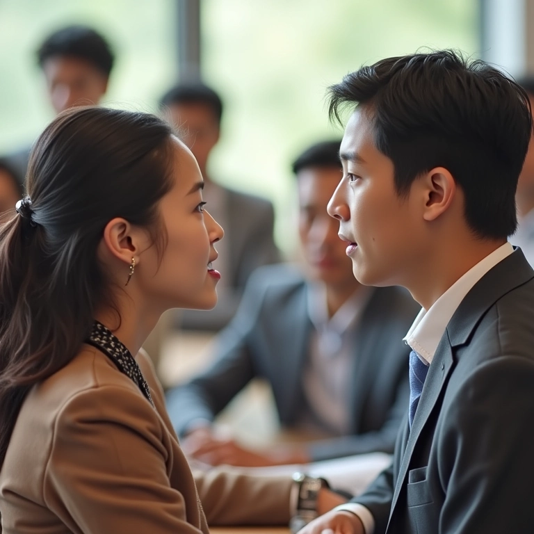 Pessoas conversando em inglês e mandarim, com gráfico mostrando o número de falantes nativos.