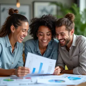 Pessoas diversas colaborando em gestão financeira para MEI