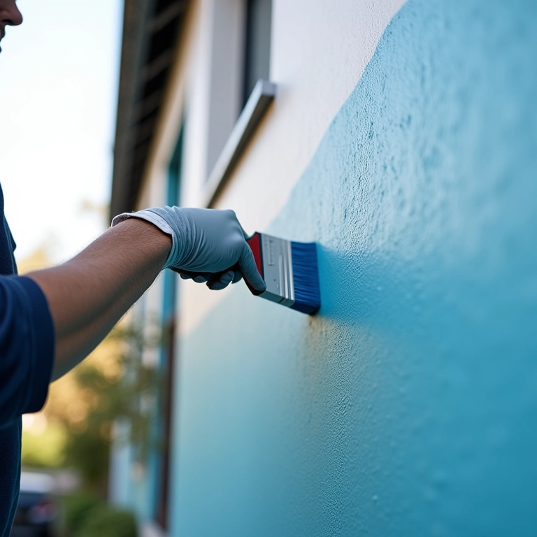 Pintor aplicando tinta Sherwin-Williams na fachada.