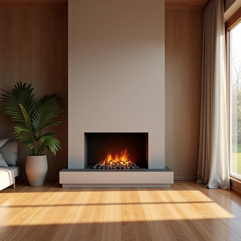 Piso de madeira em sala com lareira: combinação perfeita.