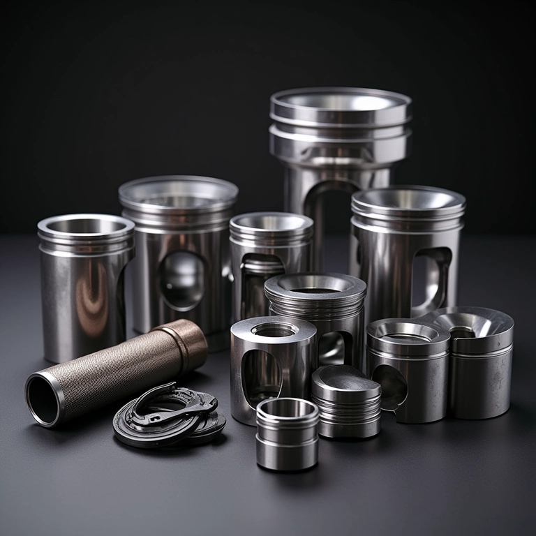 Pistões forjados de diversas marcas em exposição.