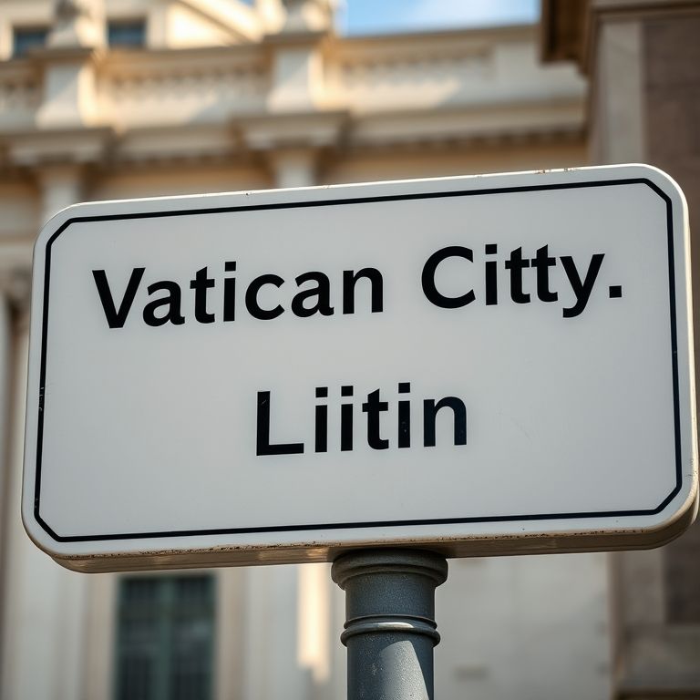 Placa indicando as línguas oficiais do Vaticano: latim e italiano.