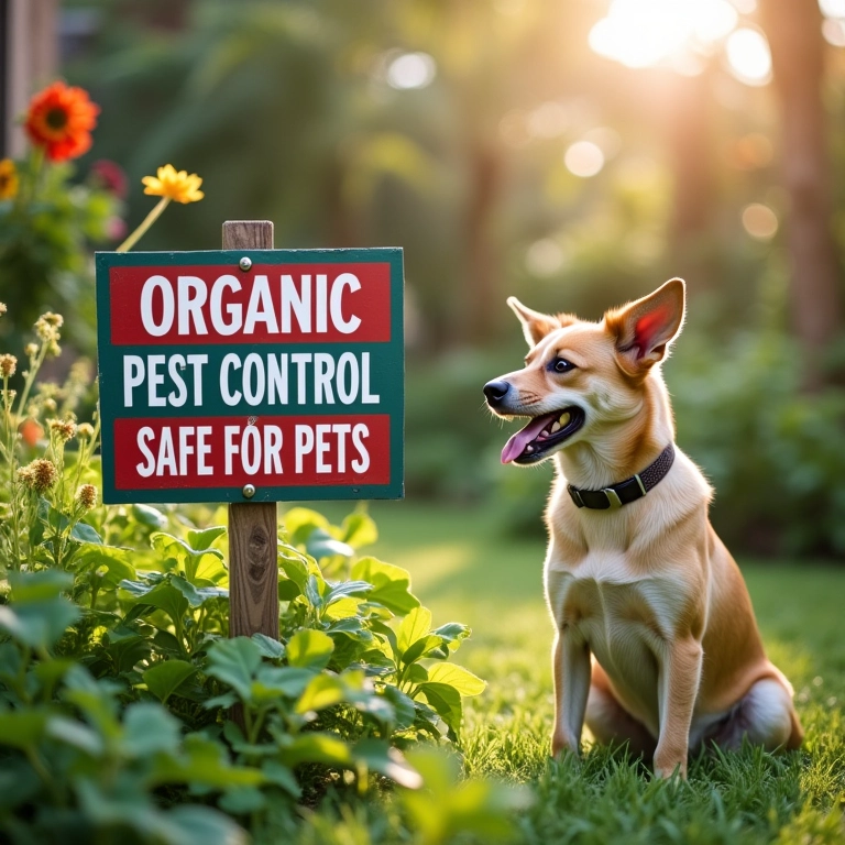 Placa informando que o controle biológico é seguro para animais.