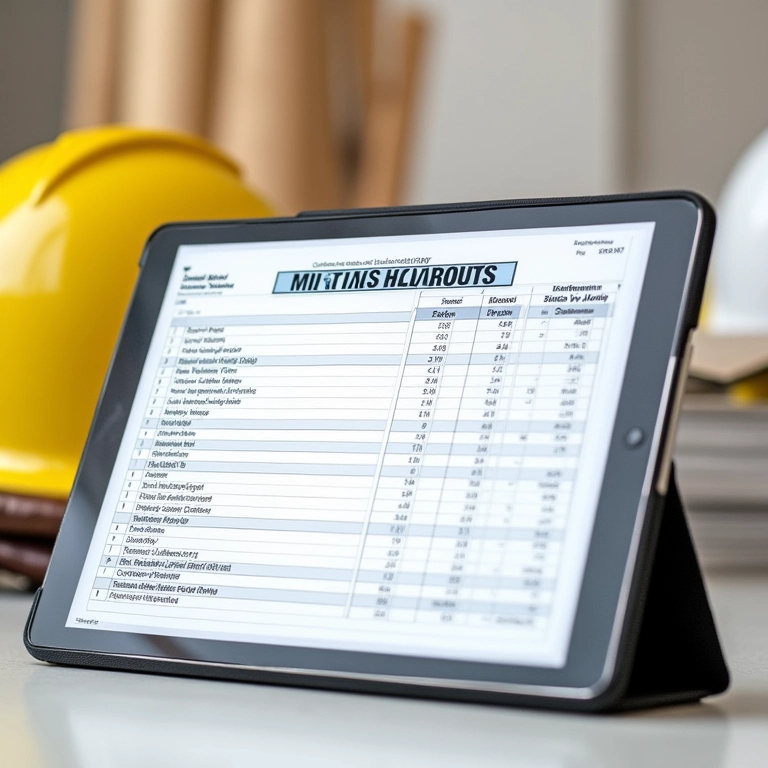 Planilha de orçamento detalhado de obra em tablet.